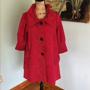 Red and Black Damee  Inc jacket with wide collar, size M